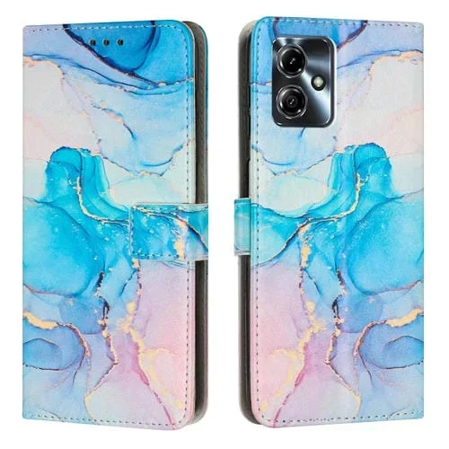 Funda de Cuero con Patrón Mármol para Motorola Moto G14 4G y G54 Power (Rosa y Verde)