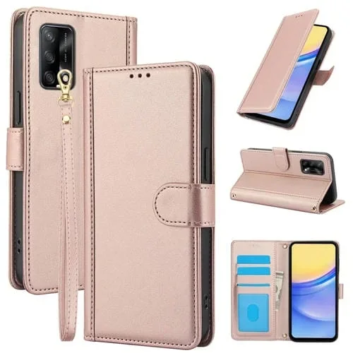 Funda de Cuero con Ranuras para Tarjetas y Tacto Suave para Oppo A74 4G/A95 4G (Oro Rosa)