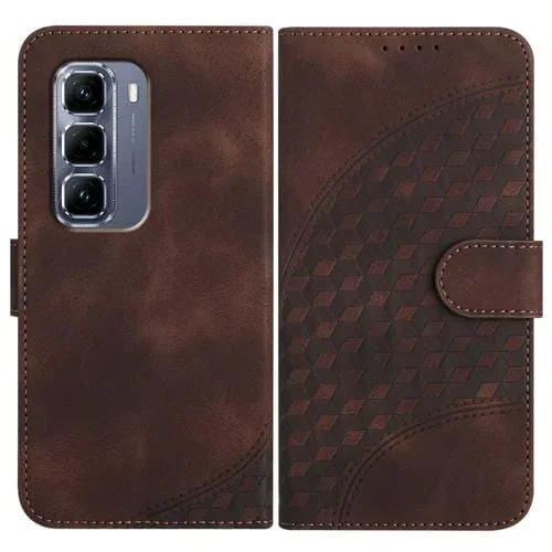 Funda de Cuero con Relieve Cabeza de Elefante para Infinix Hot 50 Pro+ 4G con Cordón (Café)