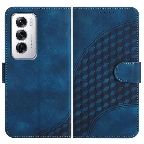 Funda de Cuero con Relieve de Cabeza de Elefante para Teléfono Oppo Reno12 Global Yx0060 con Cordón (Azul Real)