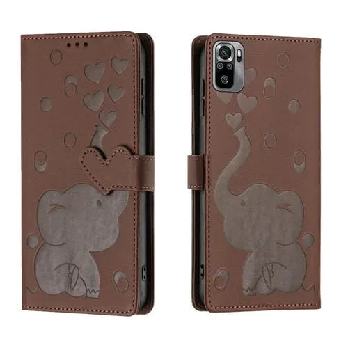 Funda de Cuero con Relieve de Elefante de Dibujos Animados para Redmi Note 10/Note 10S (Marrón)