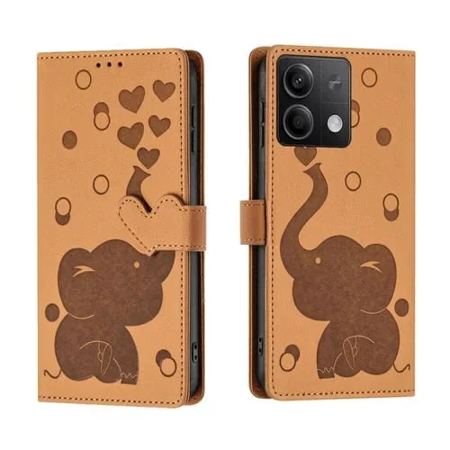 Funda de Cuero con Relieve de Elefante de Dibujos Animados para Redmi Note 13 5G (Amarillo)