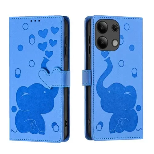 Funda de Cuero con Relieve de Elefante de Dibujos Animados para Redmi Note 13 Pro 4G (Azul)