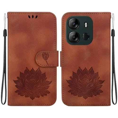 Funda de Cuero con Relieve de Loto para Tecno Spark Go 2023 y Pop 7 Pro (Marrón)