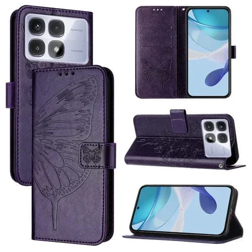 Funda de Cuero con Relieve de Mariposa para Redmi K70 Ultra 5G (Morado Oscuro)