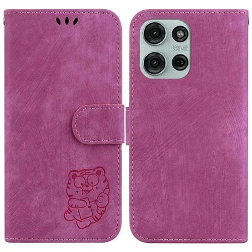 Funda de Cuero con Relieve de Tigre para Motorola Moto G75 5G (Rosa Rojo)