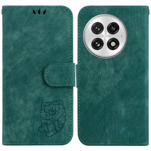 Funda de Cuero con Relieve de Tigre para OnePlus 13 (Verde)