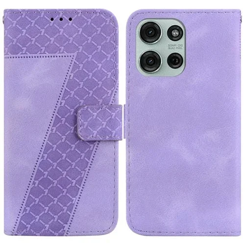Funda de Cuero con Relieve en Forma de Siete para Motorola Moto G75 5G (Morado)