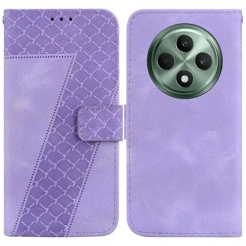 Funda de Cuero con Relieve En Forma de Siete para Oppo Reno12 F 5G (Morado)
