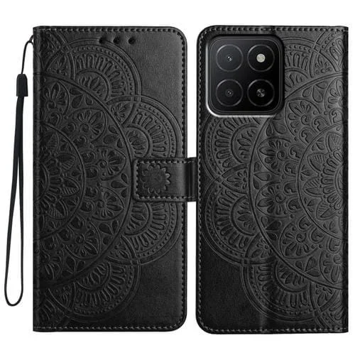 Funda de Cuero con Relieve Floral para Honor X5B (Negra)