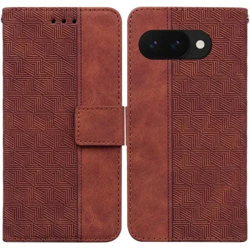 Funda de Cuero con Relieve Geométrico para Google Pixel 9A (Marrón)