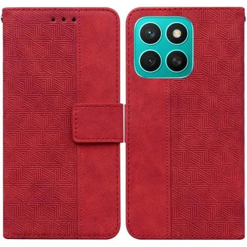 Funda de Cuero con Relieve Geométrico para Honor X8C 4G (Roja)