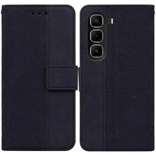 Funda de cuero con relieve geométrico para Infinix Hot 50 Pro+ 4G (negra)