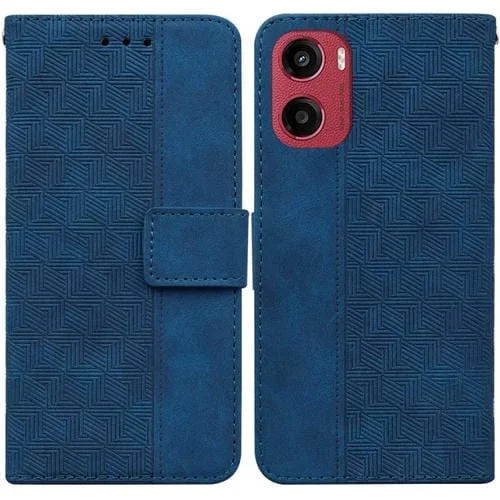 Funda de Cuero con Relieve Geométrico para Motorola Moto G05/E15 (Azul)