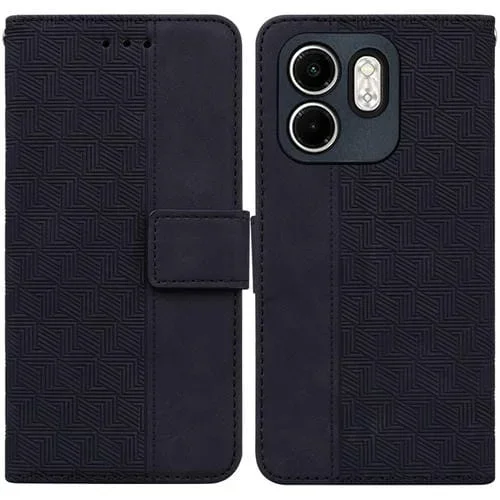 Funda de Cuero con Relieve Geométrico para Teléfono Infinix Hot 50I Smart 9 (Negro)