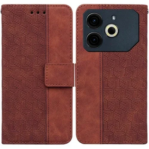 Funda de Cuero con Relieve Geométrico para Teléfono Tecno Pova 6 Neo (Marrón)