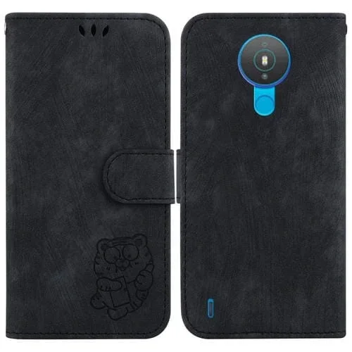 Funda de Cuero con Relieve Little Tiger para Nokia 1.4 (Negro)