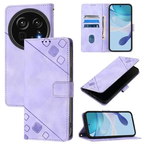 Funda de Cuero con Relieve para Teléfono Sharp Aquos R9 Pro (Morado Claro)