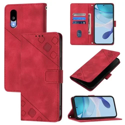 Funda de Cuero con Relieve para Teléfono Sharp Basio Active3 Skin Feel (Rojo)