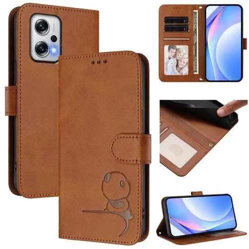 Funda de cuero con relieve RFID y cordón para Redmi Note 12T Pro / Poco X4 GT (marrón)