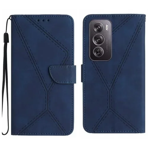 Funda de Cuero con Relieve y Costuras Globales para Oppo Reno12 Pro 5G (Azul)