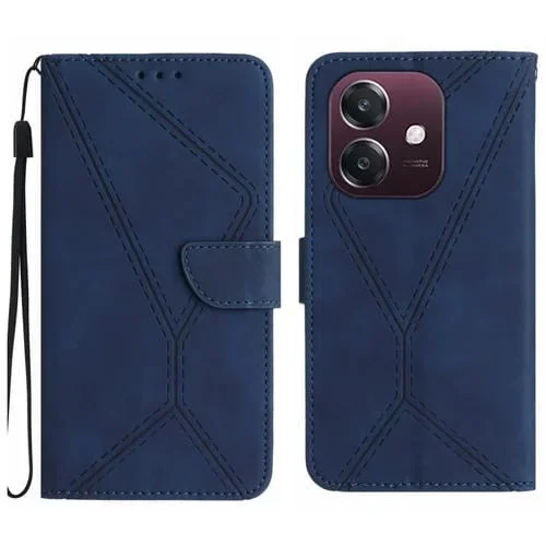 Funda de Cuero con Relieve y Costuras Indias para Oppo A3X (Azul)