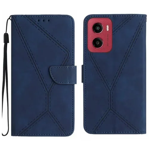 Funda de Cuero con Relieve y Costuras para Motorola Moto G05 (Azul)