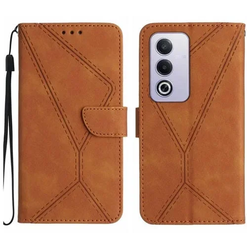 Funda de Cuero con Relieve y Costuras para Oppo A3 Pro 5G India/K12X 5G Global (Marrón)