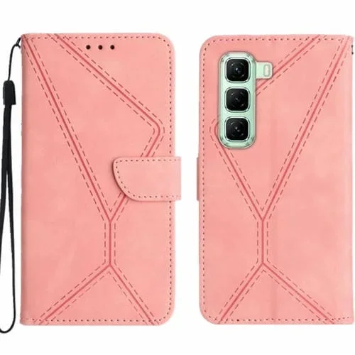Funda de Cuero con Relieve y Costuras para Teléfono Infinix Hot 50 4G (Rosa)