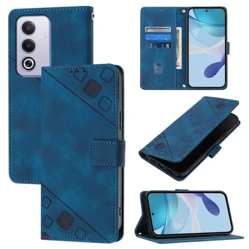 Funda de Cuero con Relieve y Tacto de Piel para Oppo A3 Pro 5G (Azul)