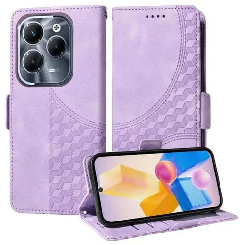 Funda de Cuero con Rombos en Relieve y Estrellas para Infinix Hot 40 y Hot 40 Pro (Morado)