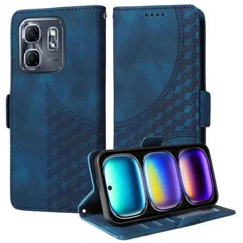 Funda de Cuero con Rombos en Relieve y Estrellas para Infinix Hot 50I Smart 9 (Azul)