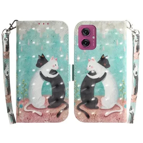 Funda de Cuero con Tapa 3D para Motorola Moto G55 (Gato Blanco y Negro)