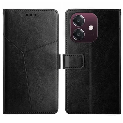 Funda de Cuero con Tapa con Patrón En Forma de y para Oppo A3X India (Negro)