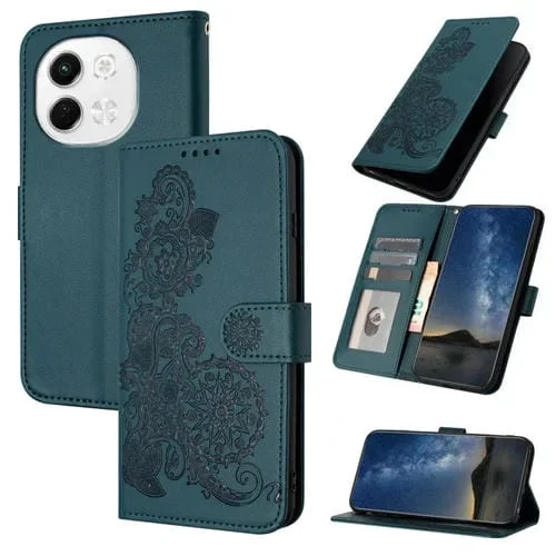 Funda de Cuero con Tapa con Relieve Flor de Datura para Tecno Pova 6 Neo 5G Spark 30 5G (Verde Oscuro)