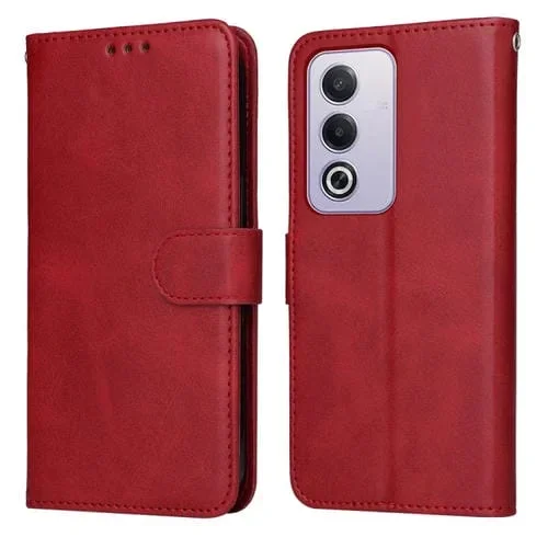 Funda de Cuero con Tapa con Textura Clásica de Becerro para Oppo A3 Pro 5G Global/India (Rojo)