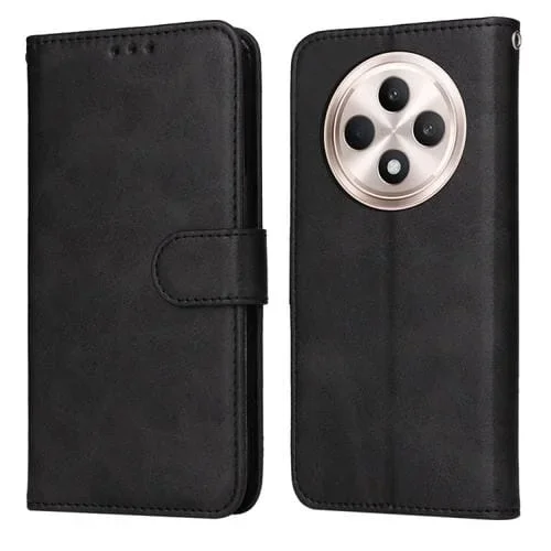 Funda de Cuero con Tapa con Textura Clásica de Becerro para Oppo Reno12 F 5G Global (Negro)