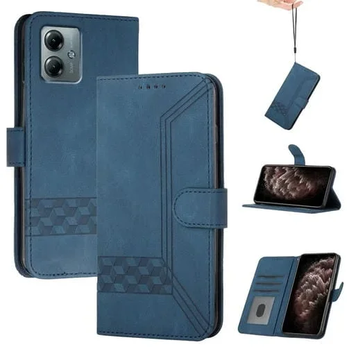 Funda de Cuero con Tapa Cúbica para Motorola Moto G Play 2025 y G Power 2025 (Azul)