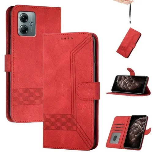 Funda de Cuero con Tapa Cúbica para Motorola Moto G Play 2025 y G Power 2025 (Roja)