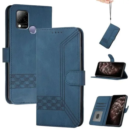 Funda de Cuero con Tapa Cúbica para Teléfono Infinix Hot 10T y Hot 10S (Azul)