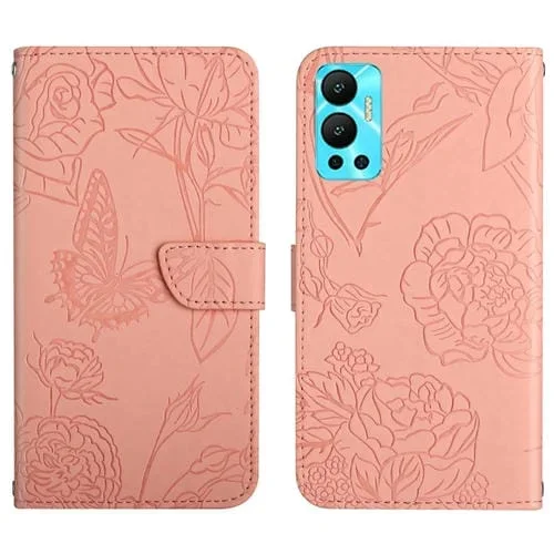 Funda de Cuero con Tapa en Relieve Skin Feel Butterfly para Infinix Hot 12 Ht03 (Rosa)