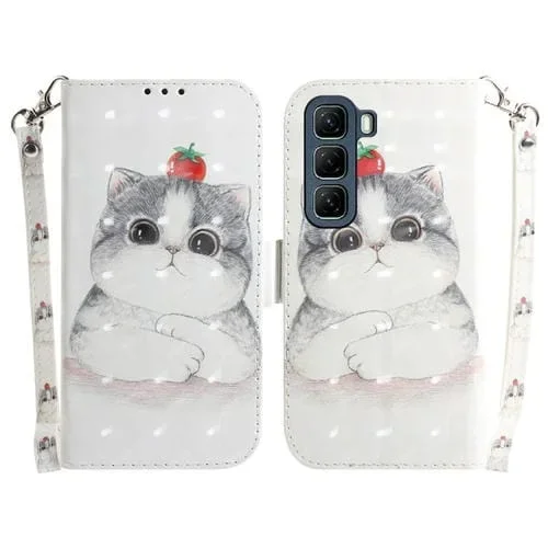 Funda de Cuero con Tapa Horizontal 3D para Infinix Hot 50 4G (Lindo Gato)