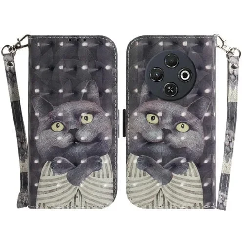 Funda de Cuero con Tapa Horizontal 3D para Tecno Spark 30C (Hug Cat)