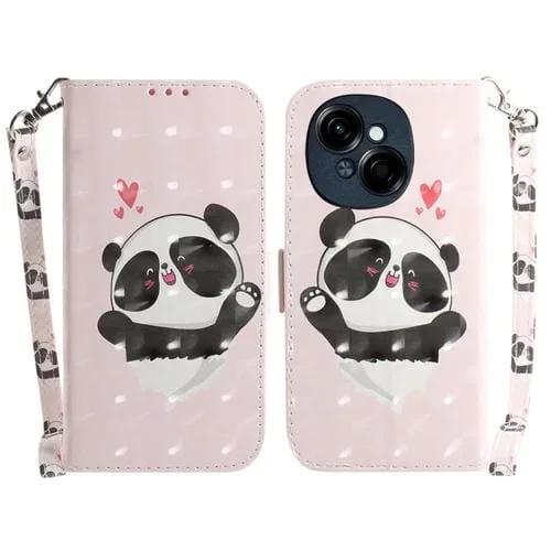 Funda de Cuero con Tapa Horizontal 3D para Tecno Spark Go 1 y Pop 9 Pro (Panda con Forma de Corazón)