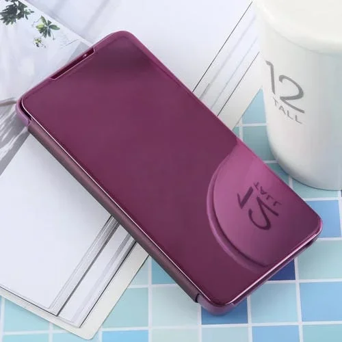 Funda de Cuero con Tapa Horizontal con Espejo Galvanizado de Pu para Galaxy S10 con Soporte (Morado)