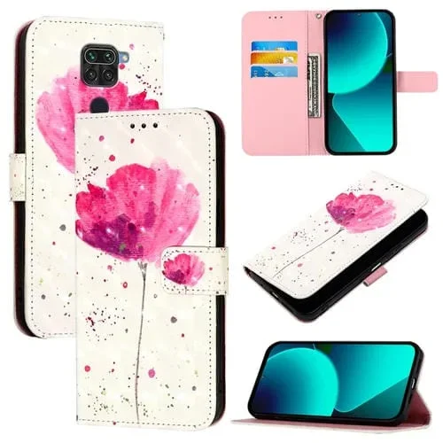 Funda de Cuero con Tapa Horizontal con Pintura 3D para Redmi Note 9 4G/Redmi 10X 4G (Flor)