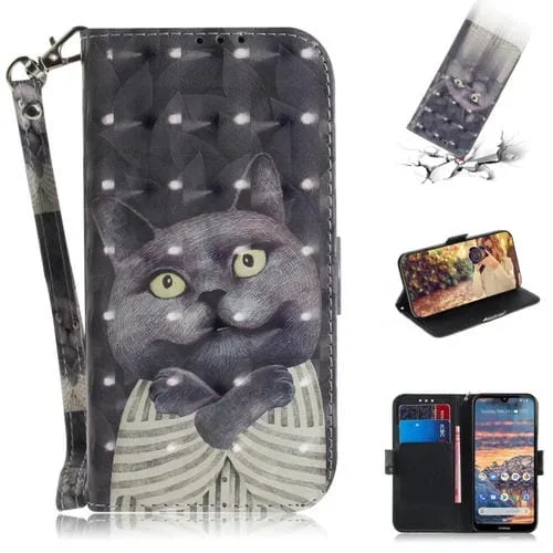 Funda de Cuero con Tapa Horizontal Hug Cat 3D para Nokia 4.2 con Soporte y Ranuras para Tarjetas
