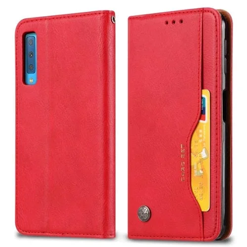 Funda de Cuero con Tapa Horizontal Knead Skin Texture para Galaxy A50 con Marco Fotos Soporte Ranuras Tarjetas Billetera (Rojo)