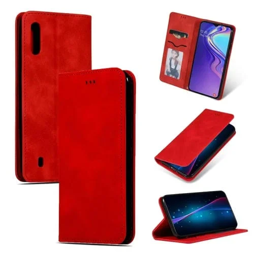 Funda de Cuero con Tapa Horizontal Magnética Retro Skin Feel Business para Galaxy M10 (Rojo)
