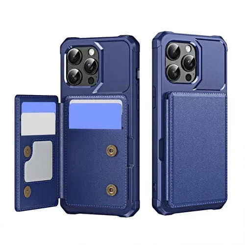 Funda de Cuero con Tapa Horizontal para iPhone 14 Pro con Tarjetero (Azul Oscuro)